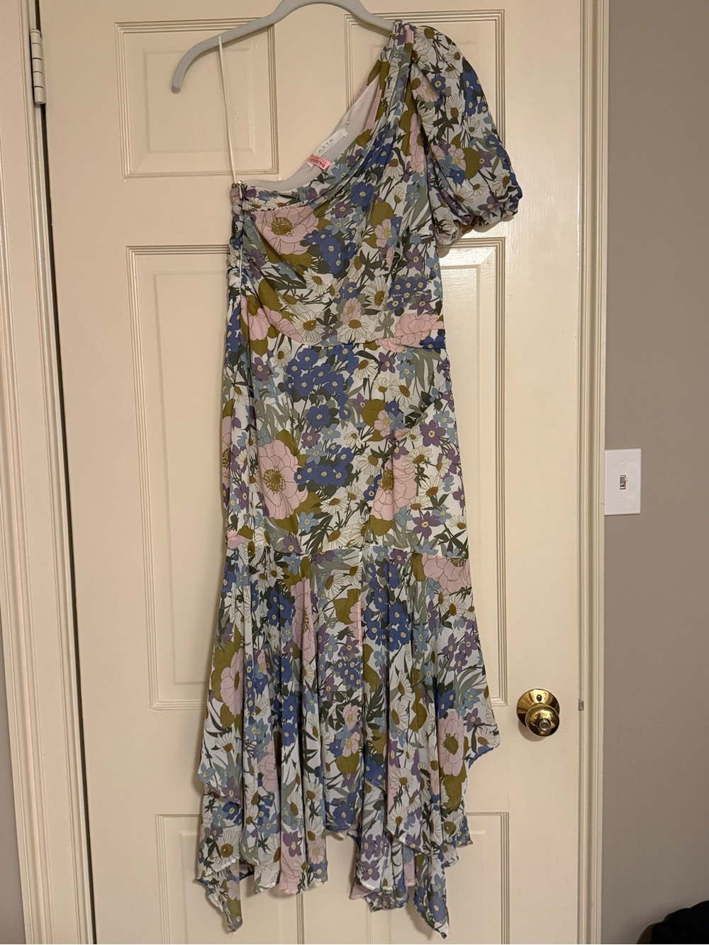 Astr the Label Floral One-Shoulder Midi Dress - Blue, Pink & Olive